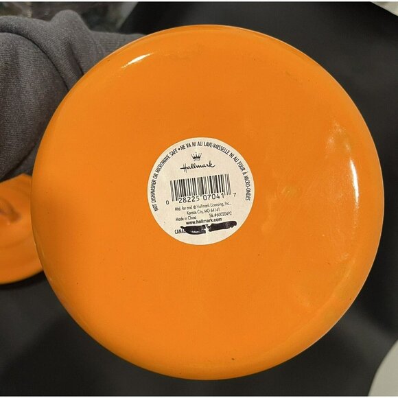 HALLMARK HALLOWEEN Orange Enamelware Pumpkin Jack-O-Lantern Metal Pail 10" w/LID - Picture 4 of 10